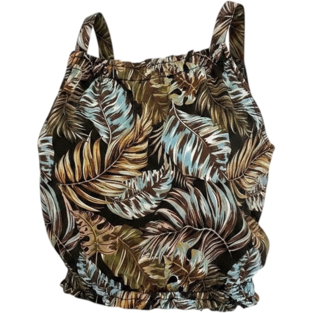Jane + Delancey Women's Tropical Print Square Neck Sleeveless Top L Beach Casual